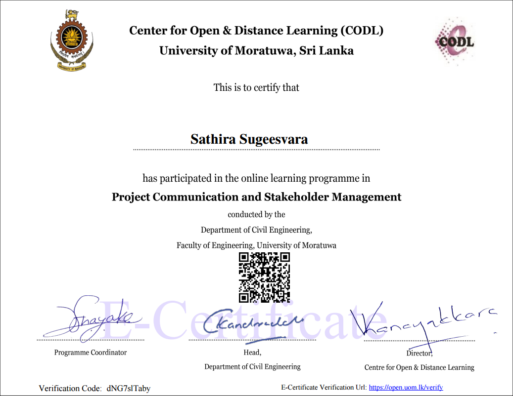Project Communication and Stakeholder Management Certificate