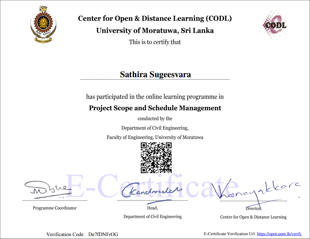 Project Scope and Schedule Management Certificate