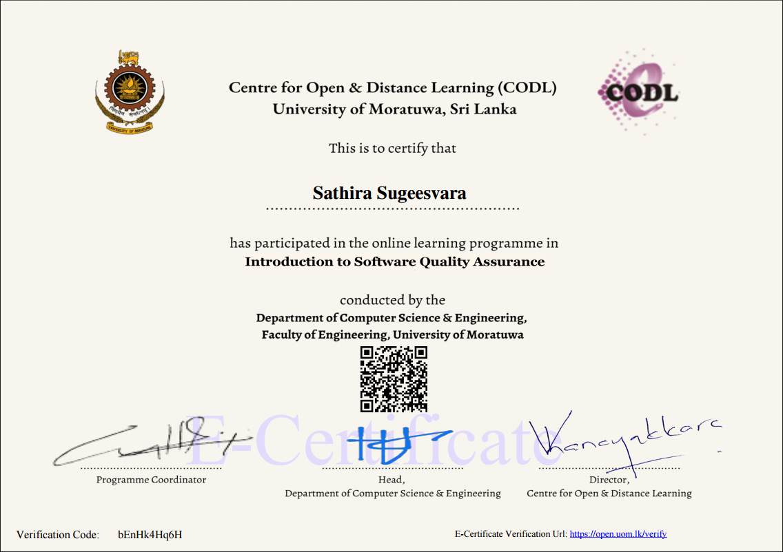 Introduction to Software Quality Assurance Certificate